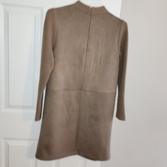 Ann Taylor Tan faux suede Dress with Knit Sleeves - Picture 2 of 4